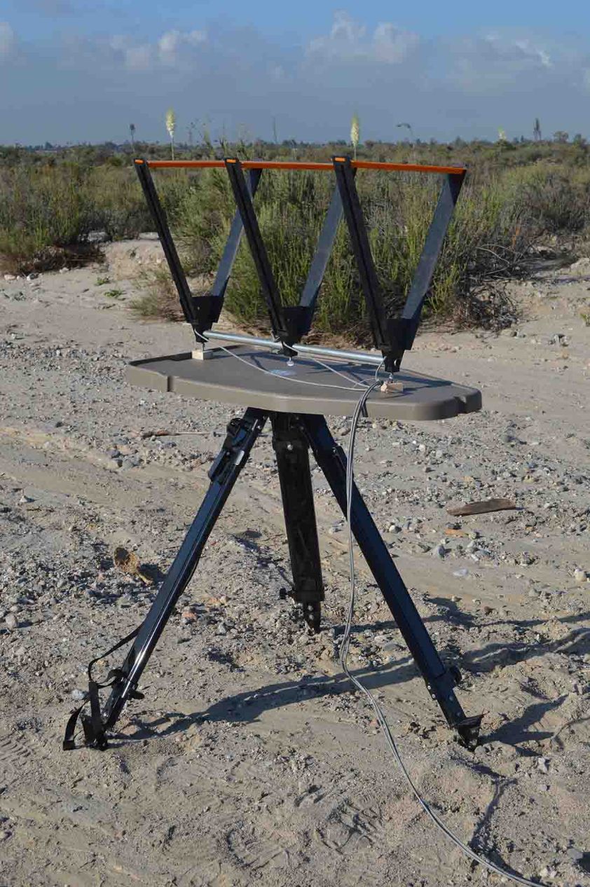 The High-Low Shooting Table can be used as a chronograph stand. For the Oehler 35P it was a simple matter of drilling a couple of holes the correct distance apart and adding a couple of wood spacers, washers and wingnuts.